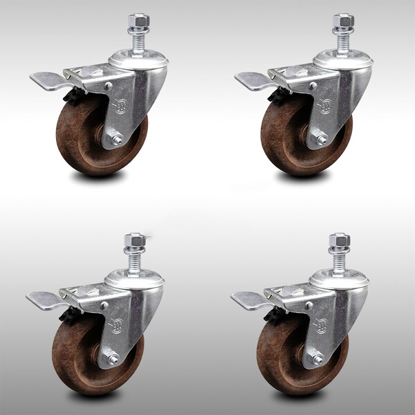 Service Caster 4 Inch SS High Temp Glass Filled Nylon 1/2 Inch Stem Caster Set Total Lock Brake SCC-SSTSTTL20S414-GFNSHT-121315-4 - main
